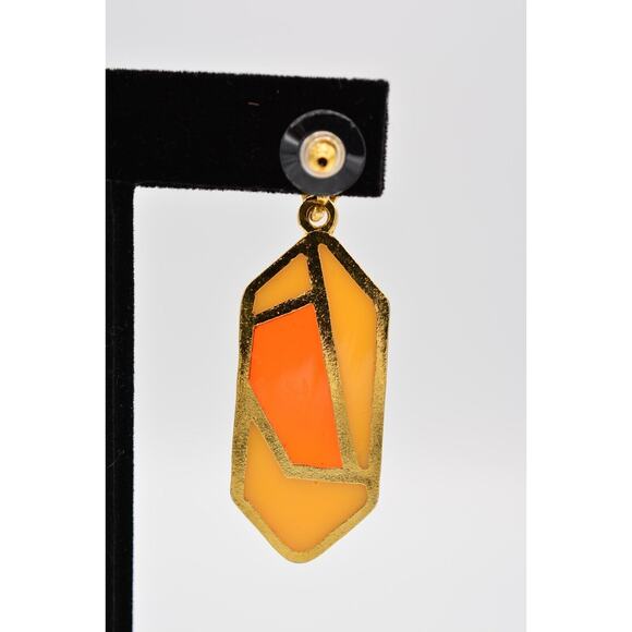 Vintage Dangle Earrings Red Orange Jelly Resin Cream Yellow Bold 1980s BinAI - Picture 9 of 12